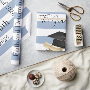 Glossy Wrapping Paper Blue Stripe Graduate 2026