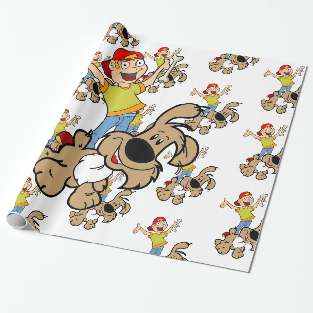 Glossy Wrapping Paper, Boy Dog Bones Paper (Unrolled)