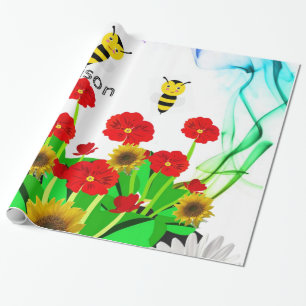 Glossy Wrapping Paper, Bumblebee Floral Paper