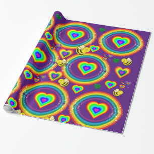 Glossy Wrapping Paper, Bumblebee Rainbows Hearts Wrapping Paper