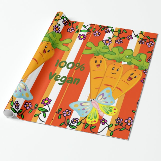 Glossy Wrapping Paper, Carrots Stripe 100% Vegan Wrapping Paper (Unrolled)