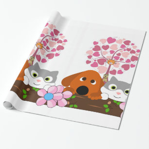 Glossy Wrapping Paper, Cat Dog Floral Wrapping Paper