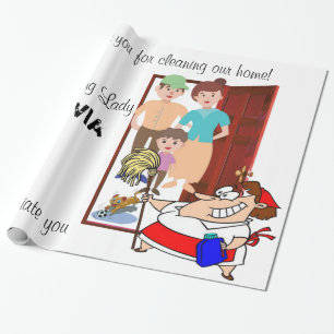 Glossy Wrapping Paper, Cleaning Lady Wrapping Paper