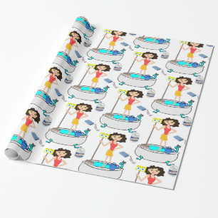 Glossy Wrapping Paper, Cleaning Lady Wrapping Paper
