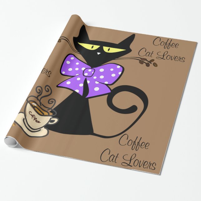 Glossy Wrapping Paper, Coffee Cat Lovers Paper (Unrolled)