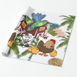 Glossy Wrapping Paper, Cow Pig Cat Farmhouse Paper