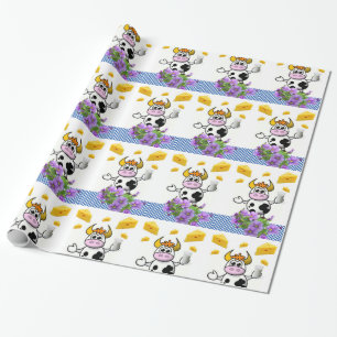 Glossy Wrapping Paper, Cow Plaid Cheese Floral Paper