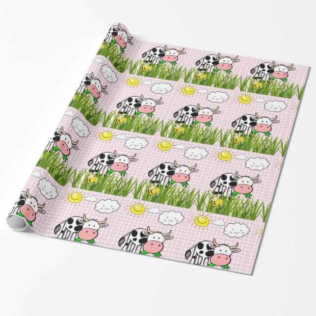 Glossy Wrapping Paper, Cow Sun Clouds Wrapping Paper (Unrolled)