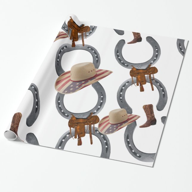 Glossy Wrapping Paper, Cowboy Saddle Horse Shoe Wrapping Paper (Unrolled)