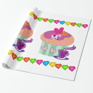 Glossy Wrapping Paper, Cupcakes Colourful Hearts Wrapping Paper