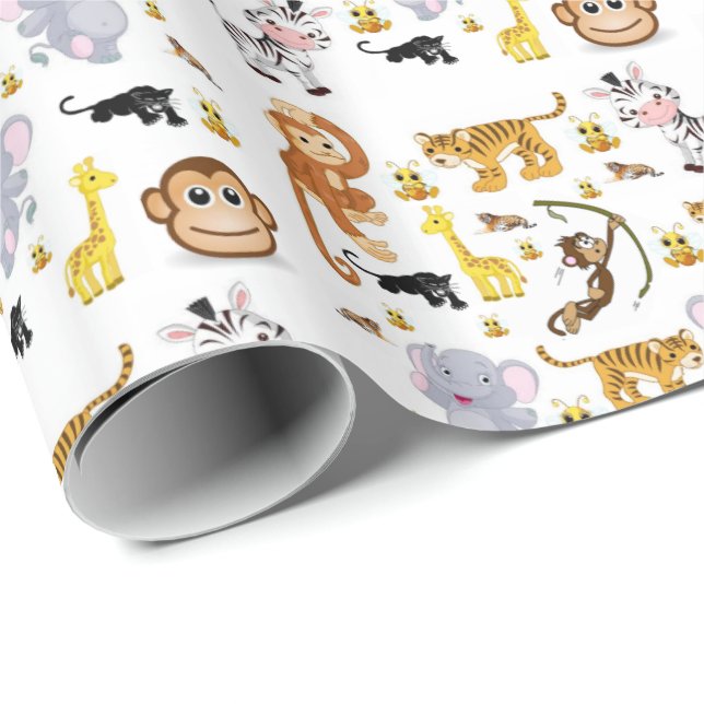 Glossy Wrapping Paper Elephant Tiger Monkey (Roll Corner)