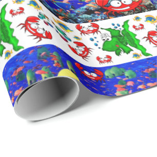 Glossy Wrapping Paper Fish Crabs Ocean Beach