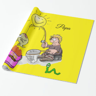 Glossy Wrapping Paper, Fisherman Fishing Yellow Wrapping Paper