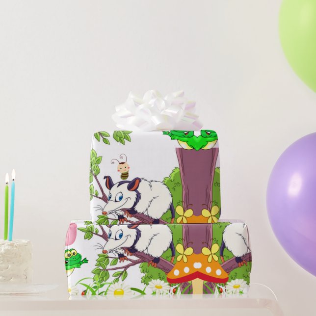 Glossy Wrapping Paper, Floral Possum Chicks Frog Paper (Party Gifts)
