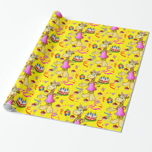 Glossy Wrapping Paper, Giraffe Happy Birthday Cake Wrapping Paper