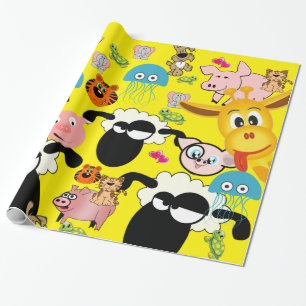 Glossy Wrapping Paper, Giraffe Pigs Dogs Cats Paper