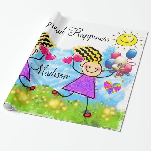 Glossy Wrapping Paper, Girl Balloons Happy Hearts Paper (Unrolled)