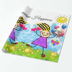 Glossy Wrapping Paper, Girl Sun Balloons Floral Paper