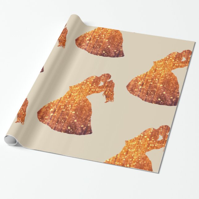 Glossy Wrapping Paper, Golden Couple, Kiss,Romance Wrapping Paper (Unrolled)