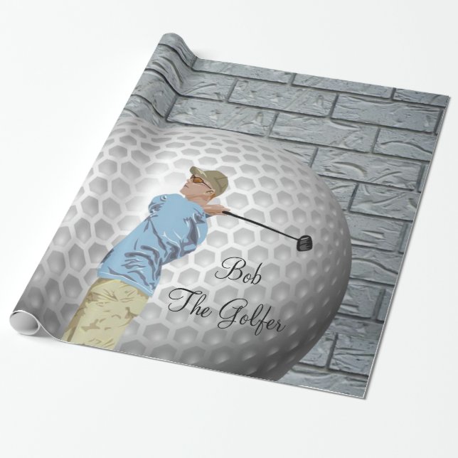 Glossy Wrapping Paper, Golf Golfing Golfer Wrapping Paper (Unrolled)