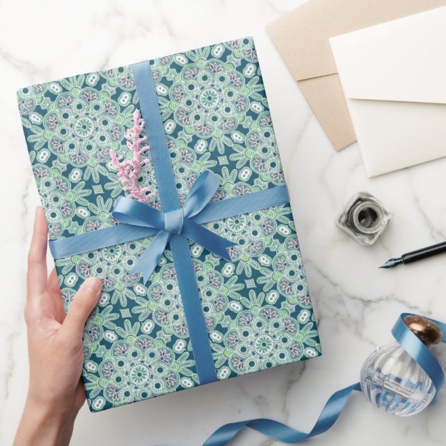 Glossy Wrapping paper green boho (Gifting)