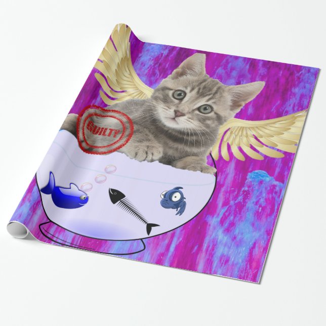 Glossy Wrapping Paper, Kitten Fish Guilty Paper (Unrolled)