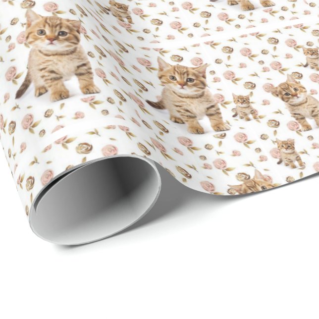 Glossy Wrapping Paper Kittens Floral (Roll Corner)