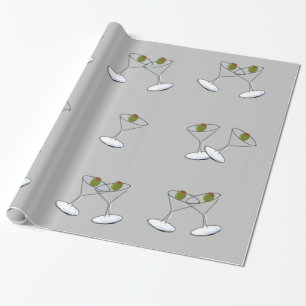 Glossy Wrapping Paper, Martini Glasses  Grey Paper