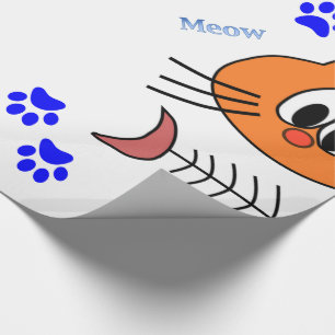 Glossy Wrapping Paper, Meow Cat Fish Bones Wrapping Paper
