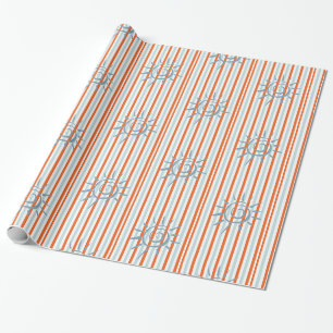 Glossy Wrapping Paper, Orange Blue Stripe Star Paper