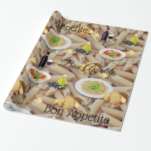 Glossy Wrapping Paper, Pasta Red Wine Bread Olives Paper