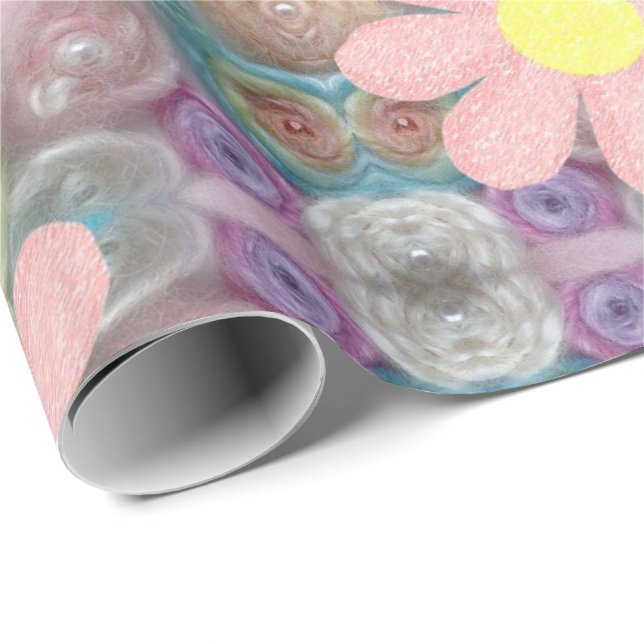 Glossy Wrapping Paper Pastel Pink Flowers (Roll Corner)