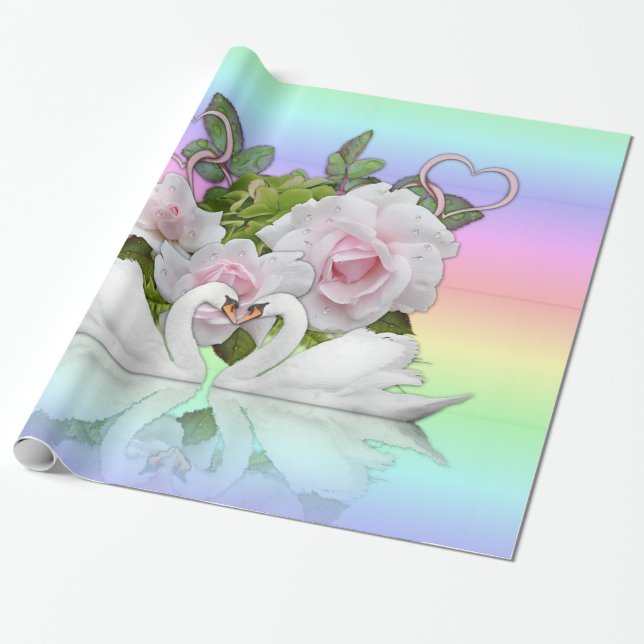 Glossy Wrapping Paper, Pastel White Swan Wrapping Paper (Unrolled)