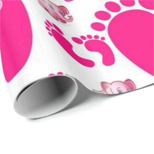 Glossy Wrapping Paper Pink Baby Feet Girl Elephant