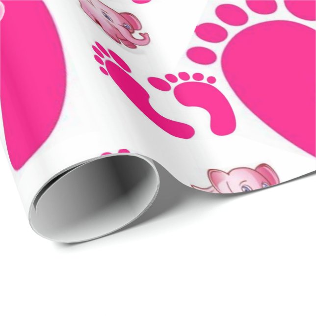 Glossy Wrapping Paper Pink Baby Feet Girl Elephant (Roll Corner)