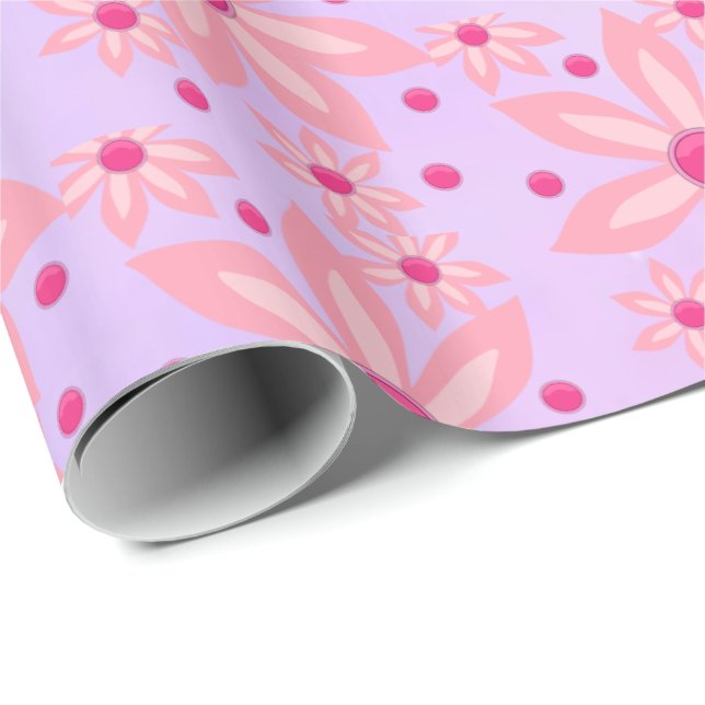 Glossy Wrapping Paper Pink Flowers (Roll Corner)