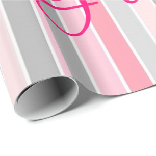 Glossy Wrapping Paper Pink Stripe Floral