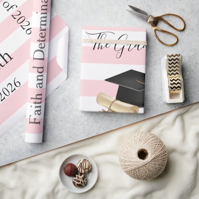 Glossy Wrapping Paper Pink Stripe Graduate 2026 (Crafts)