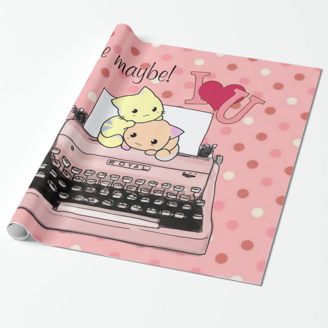 Glossy Wrapping Paper, Pink Typewriter Call maybe! Paper (Unrolled)