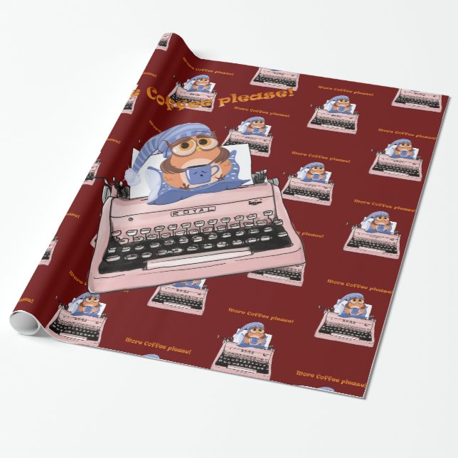 Glossy Wrapping Paper, Pink Typewriter Coffee Paper (Unrolled)