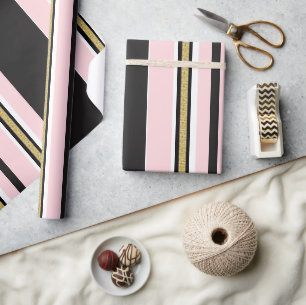 Glossy Wrapping Paper Pink  White Gold BlackStripe