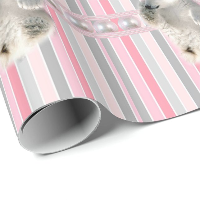 Glossy Wrapping Paper Polar Bear Pink Stripe (Roll Corner)