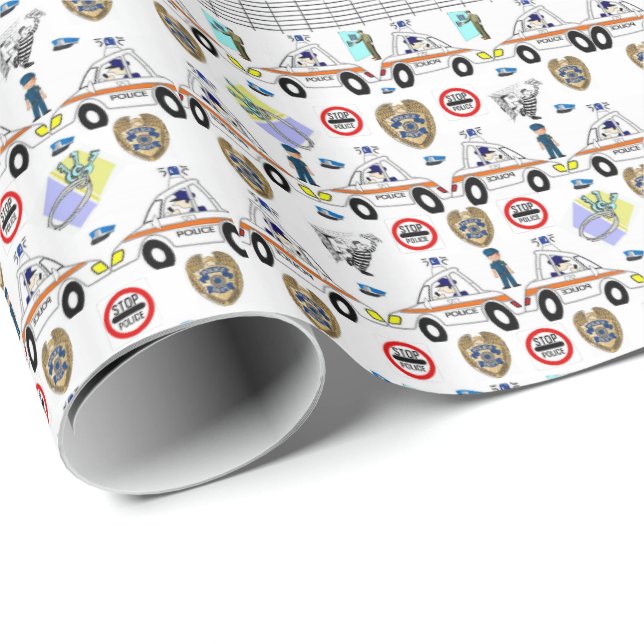 Glossy Wrapping Paper Police Cars (Roll Corner)