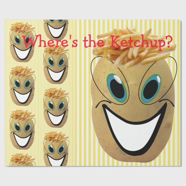 Glossy Wrapping Paper, Potato French Fries Stripe Wrapping Paper (Flat)