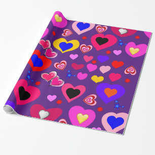 Glossy Wrapping Paper, Purple Hearts Wrapping Paper