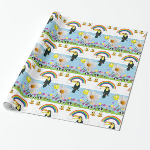 Glossy Wrapping Paper, Rainbow Parrots Sun Rabbits Wrapping Paper