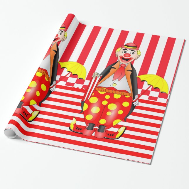 Glossy Wrapping Paper, Red Stripe Clown Popcorn Wrapping Paper (Unrolled)