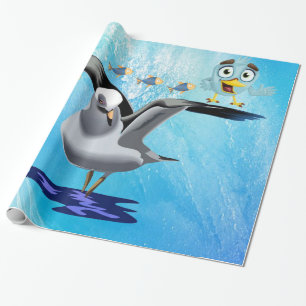 Glossy Wrapping Paper, Seagull Birds Fish Wave Paper