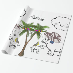 Glossy Wrapping Paper, Sheep Palm Tree Clouds Wrapping Paper
