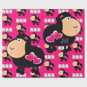 Glossy Wrapping Paper, Sheep Pink Hearts Paper